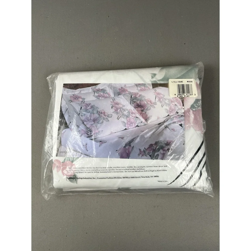 Vintage Springmaid King Lillique Rose Flat Sheet Factory Sealed Package